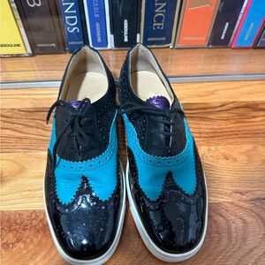 Christian Louboutin Black and Teal Wingtip Brogues sneakers